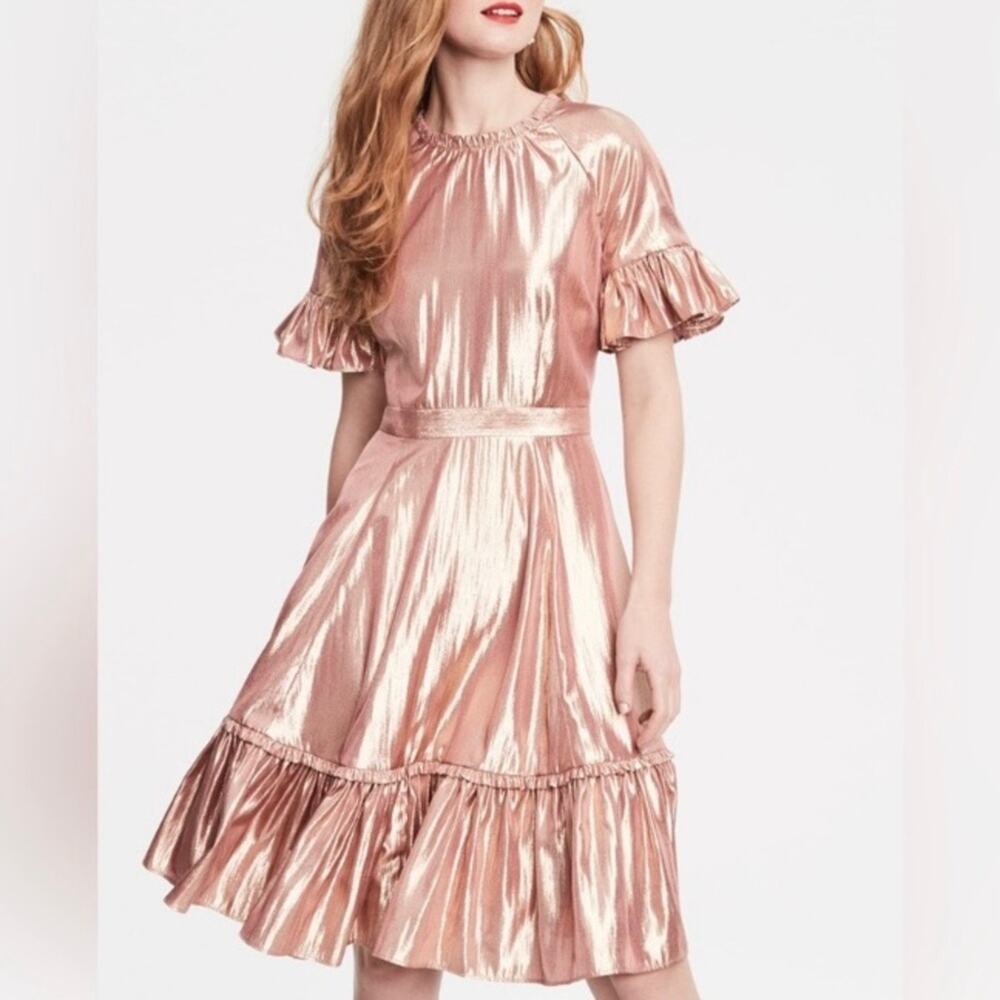 Rachel Parcell Rose Gold Metallic Dress Small Ruffled Sleeves Party Princess